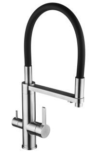 Смеситель для кухни Swedbe Selene Plus 8440 с каналом для подключения фильтра и гибким изливом нержавеющая сталь/чёрный